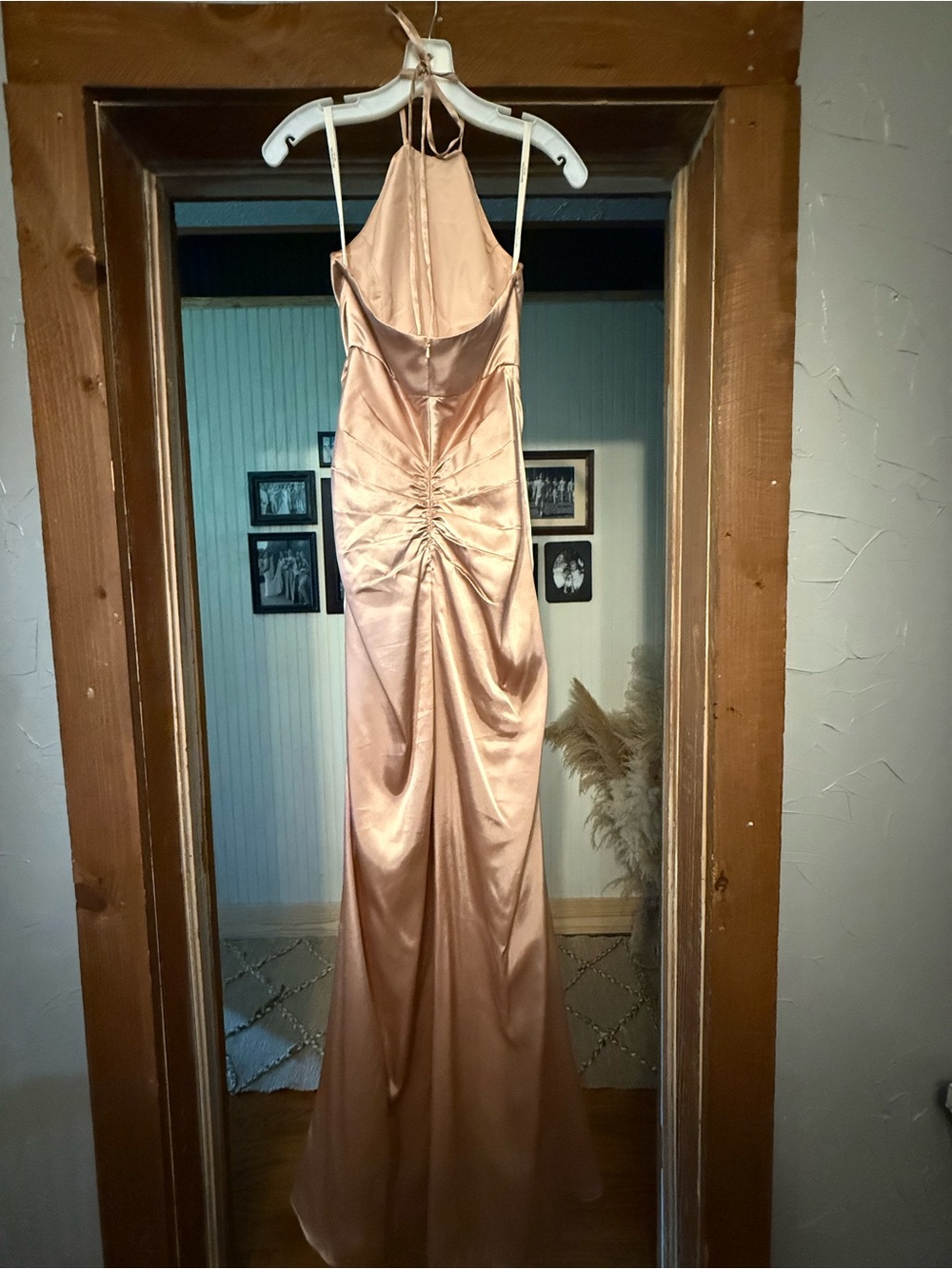 Blush Satin Halter Maxi Dress with Ruched Back